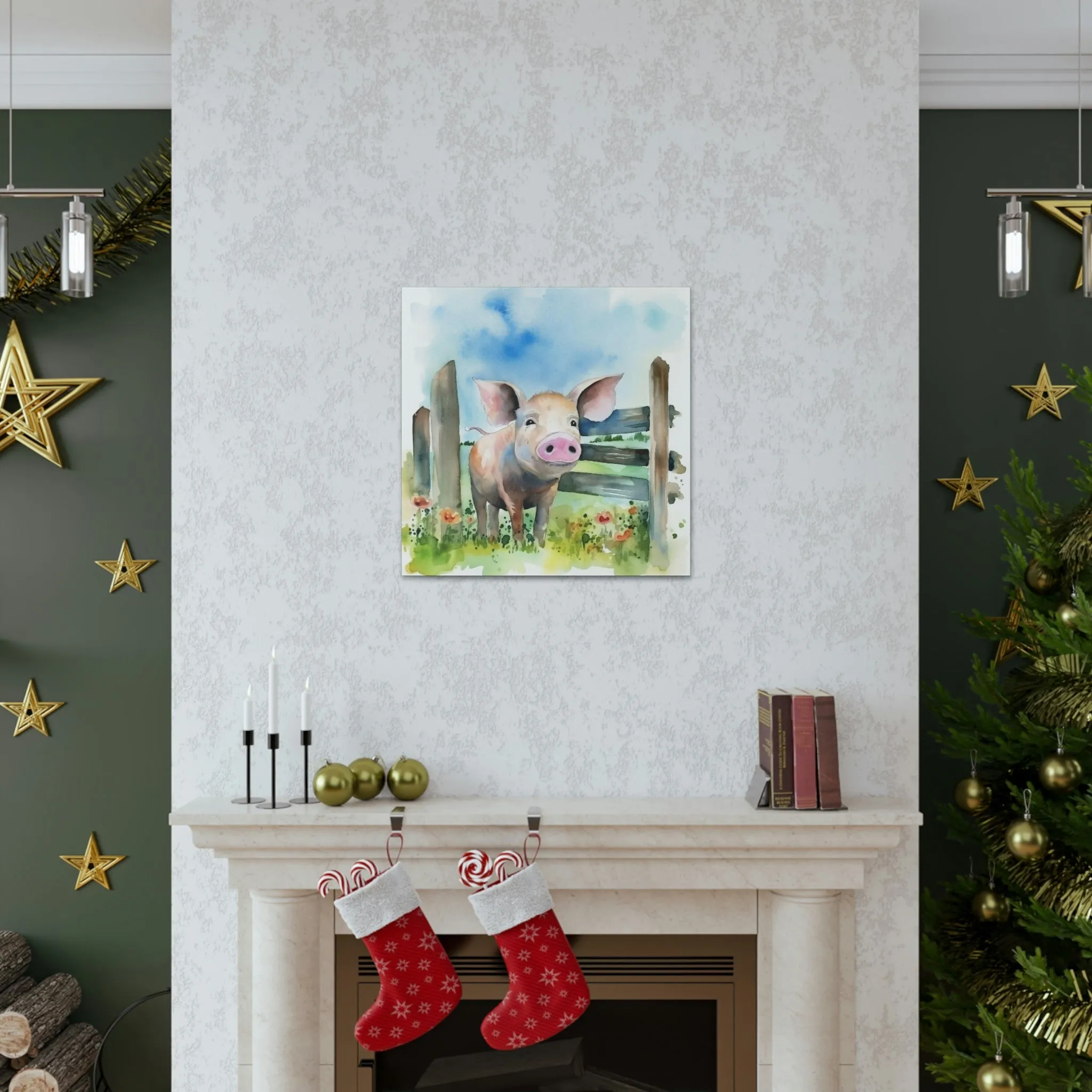 Rustic Folk Art Watercolor Pig Canvas Gallery Wraps - Perfect Gift for Your Country Farm Friends