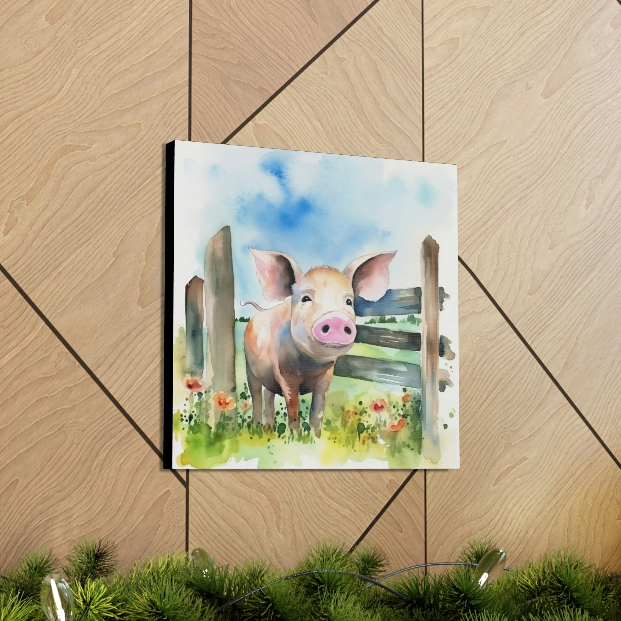 Rustic Folk Art Watercolor Pig Canvas Gallery Wraps - Perfect Gift for Your Country Farm Friends