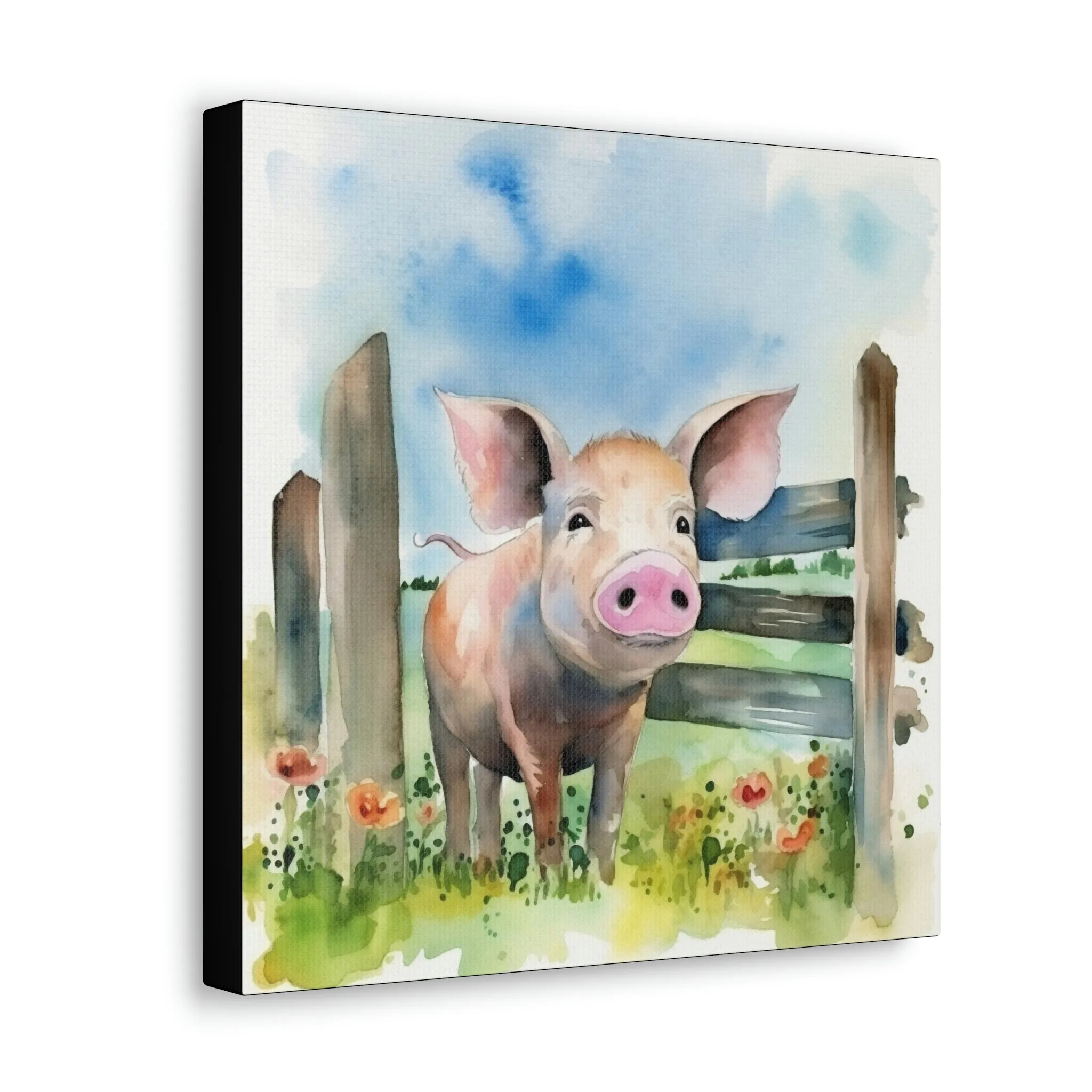 Rustic Folk Art Watercolor Pig Canvas Gallery Wraps - Perfect Gift for Your Country Farm Friends