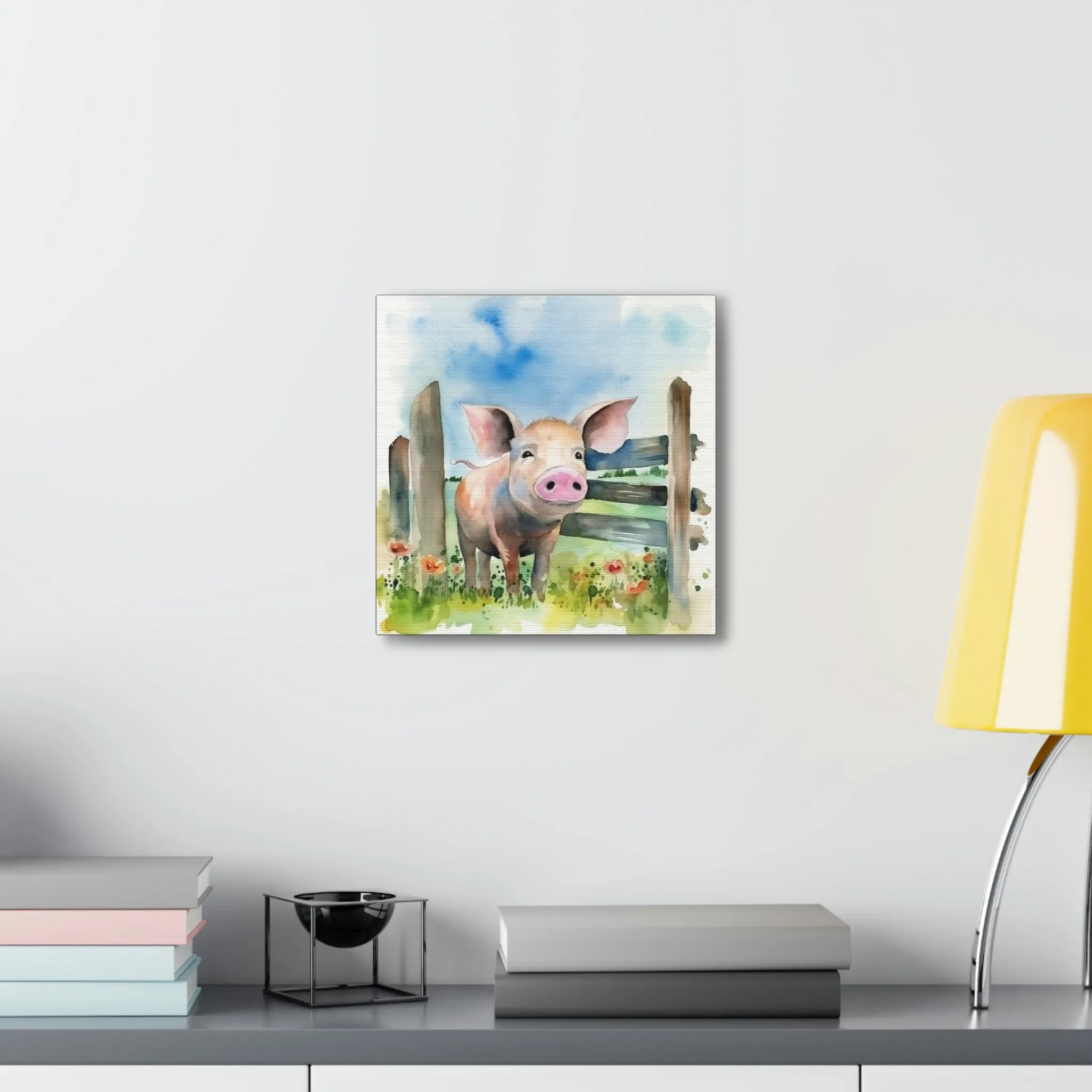 Rustic Folk Art Watercolor Pig Canvas Gallery Wraps - Perfect Gift for Your Country Farm Friends