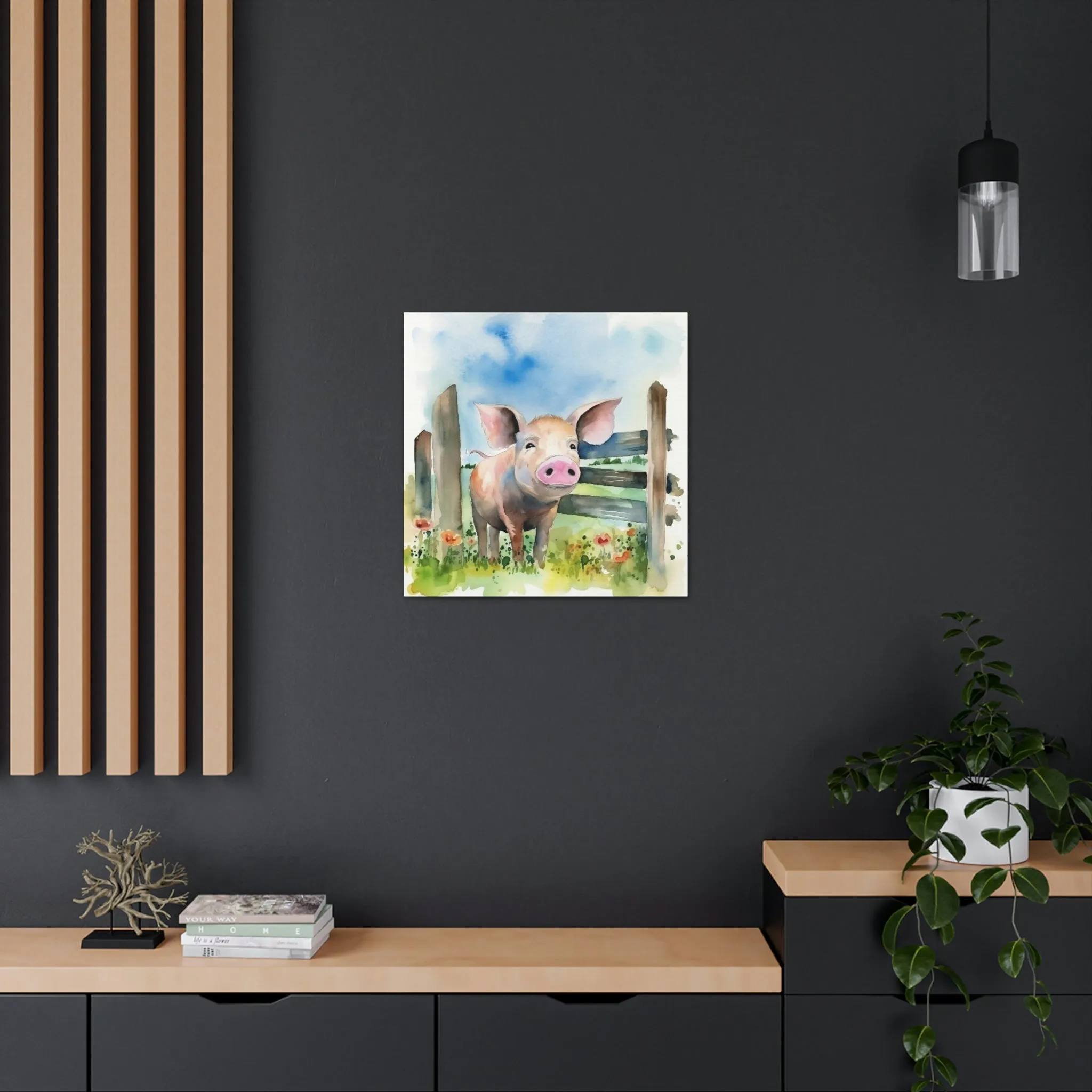 Rustic Folk Art Watercolor Pig Canvas Gallery Wraps - Perfect Gift for Your Country Farm Friends