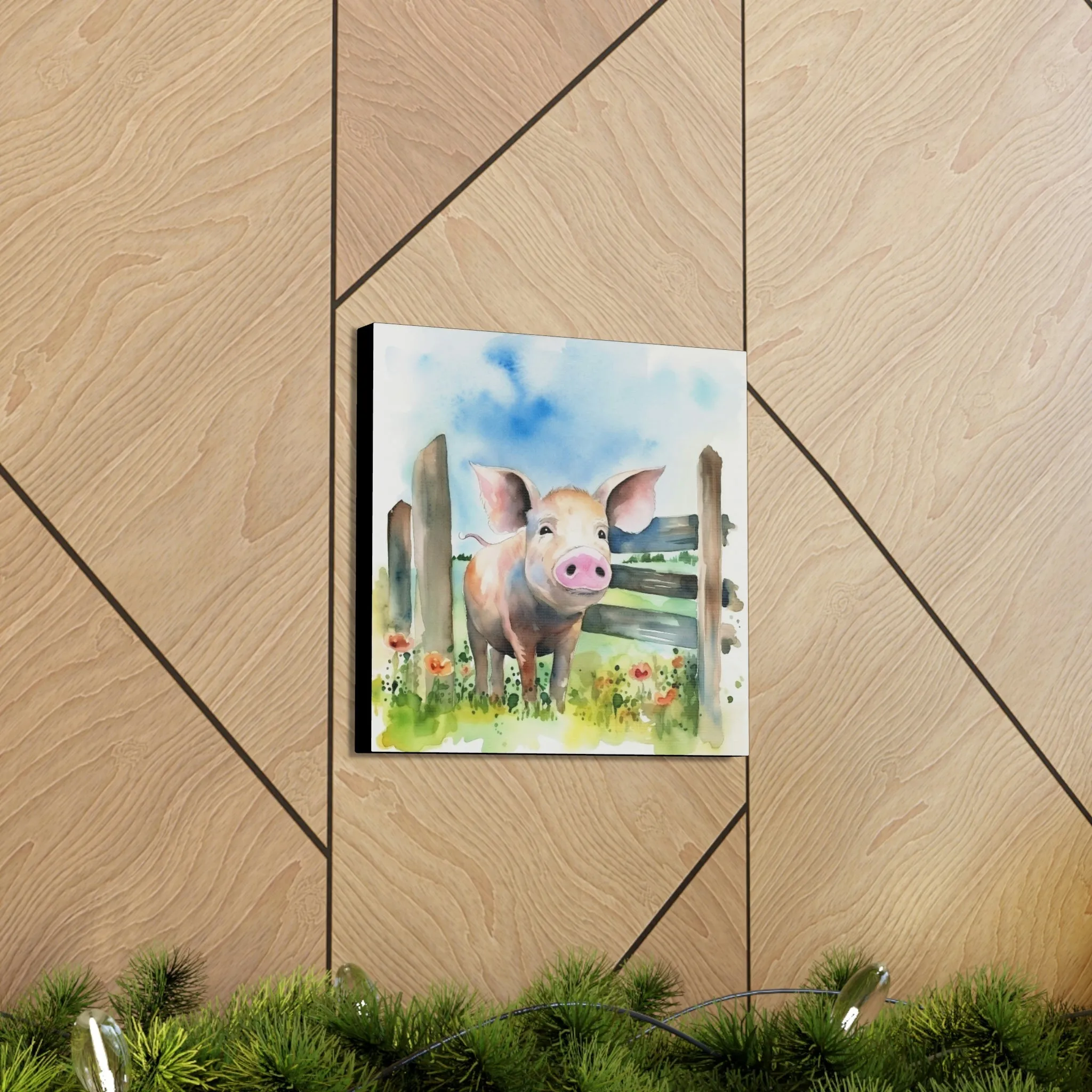 Rustic Folk Art Watercolor Pig Canvas Gallery Wraps - Perfect Gift for Your Country Farm Friends