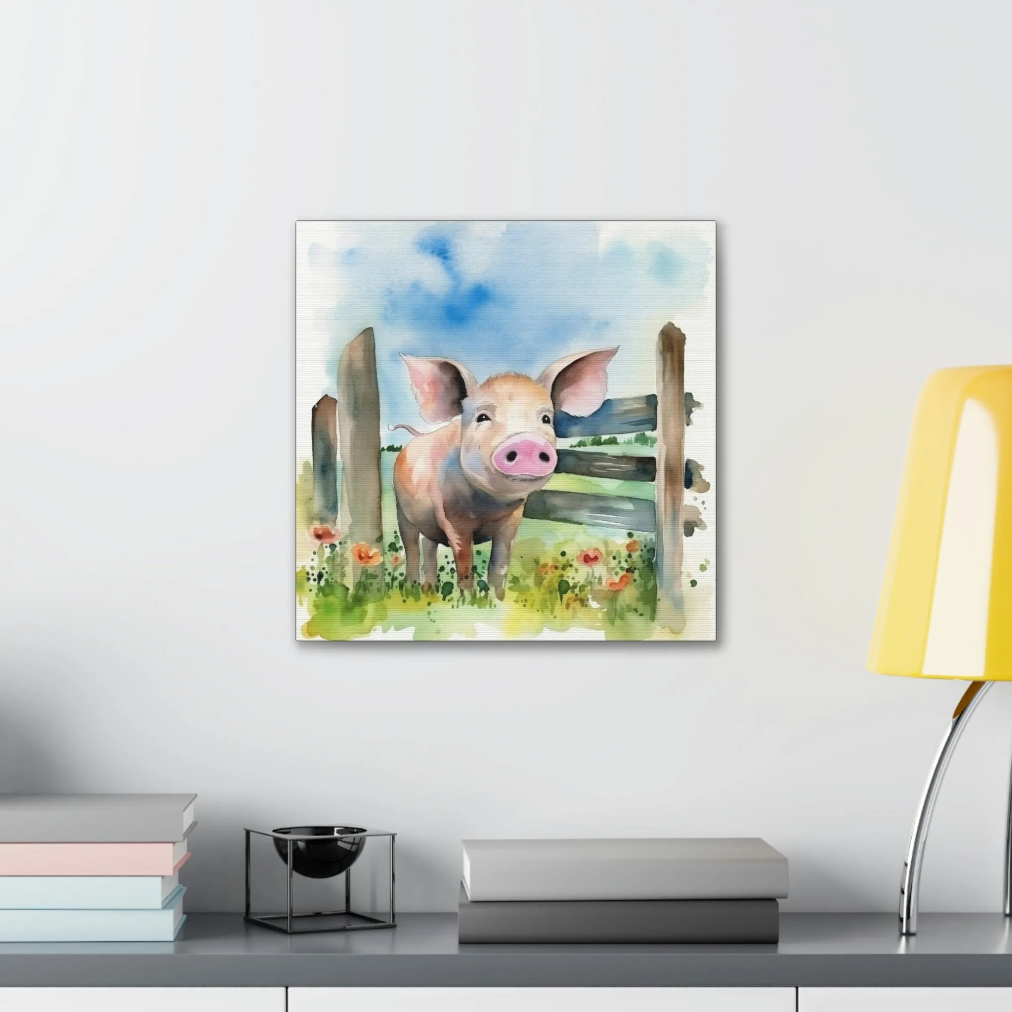 Rustic Folk Art Watercolor Pig Canvas Gallery Wraps - Perfect Gift for Your Country Farm Friends