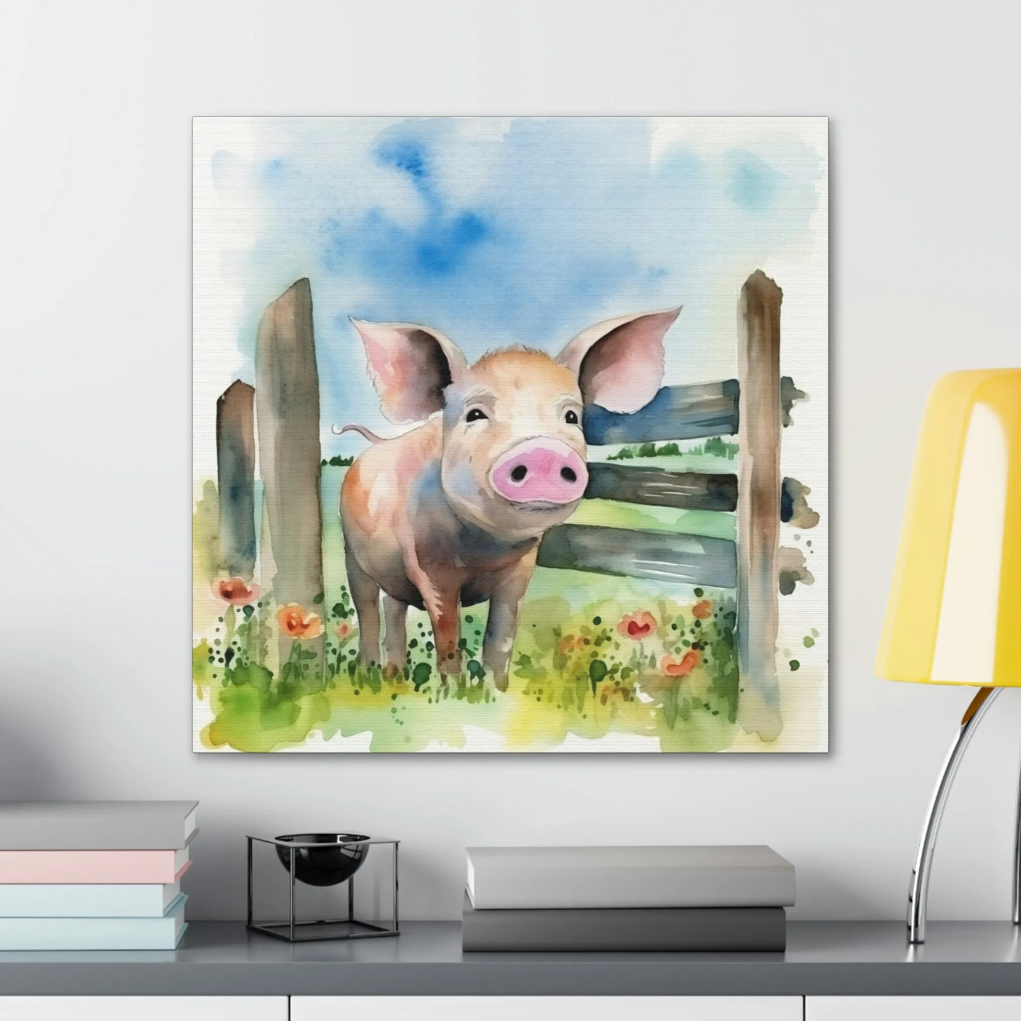 Rustic Folk Art Watercolor Pig Canvas Gallery Wraps - Perfect Gift for Your Country Farm Friends