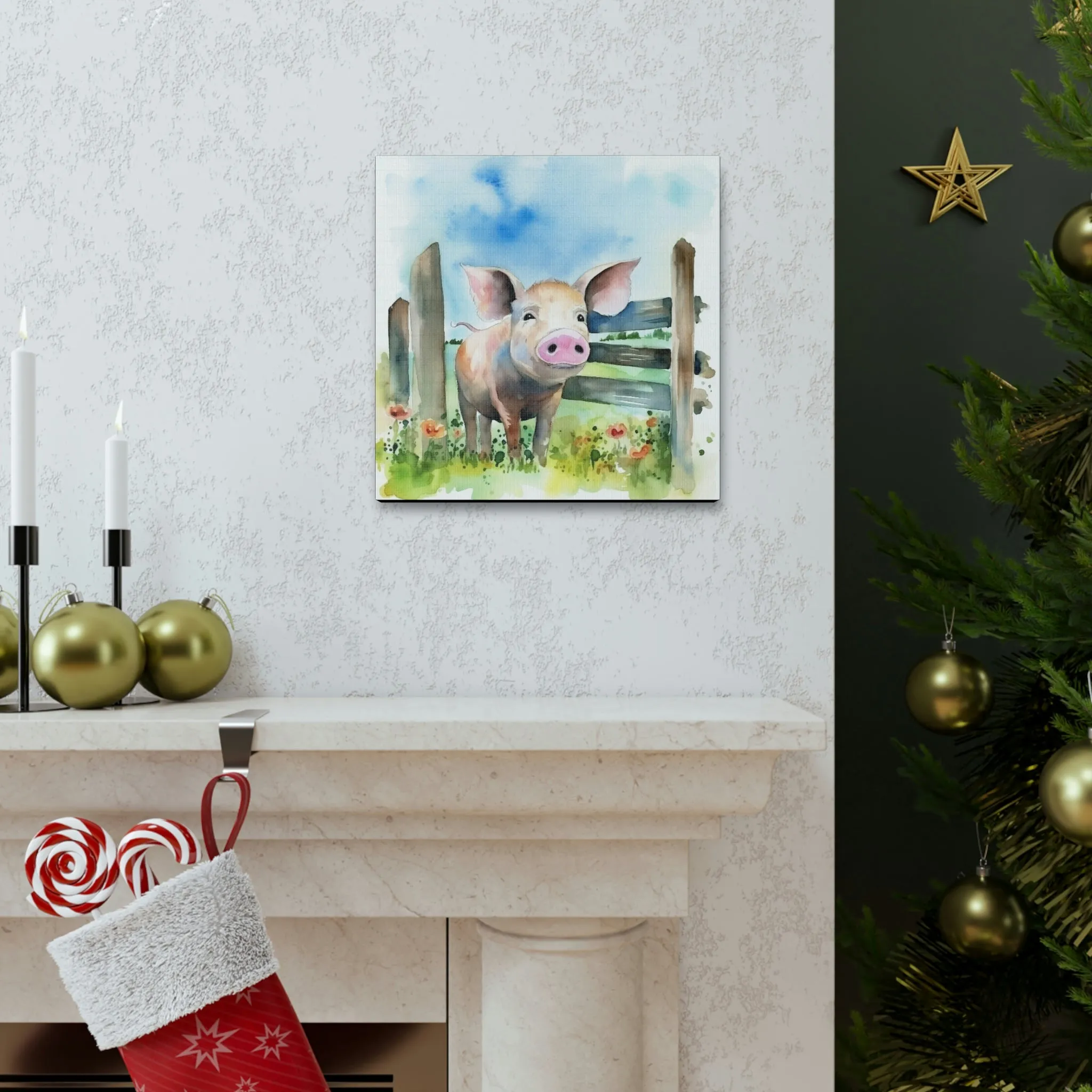 Rustic Folk Art Watercolor Pig Canvas Gallery Wraps - Perfect Gift for Your Country Farm Friends