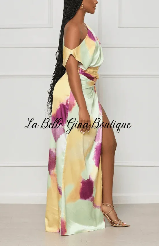 Sara Sleeveless Vibrant Colorful Split Dress-Light Green-FINAL SALE
