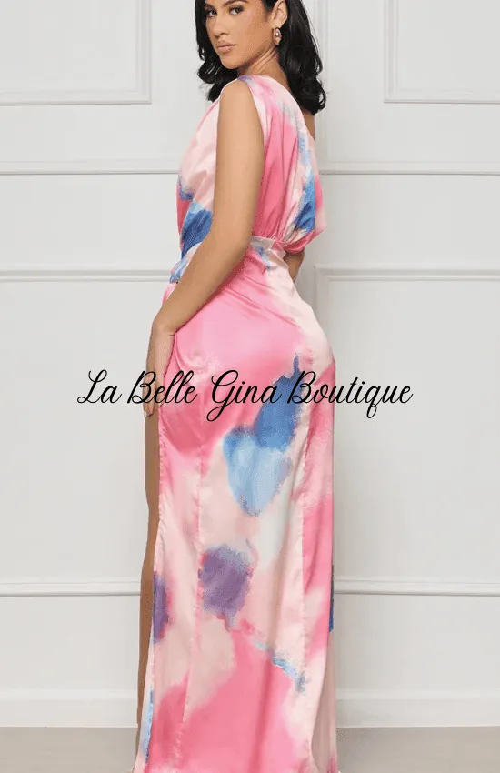 Sara Sleeveless Vibrant Colorful Split Dress-Pink-FINAL SALE