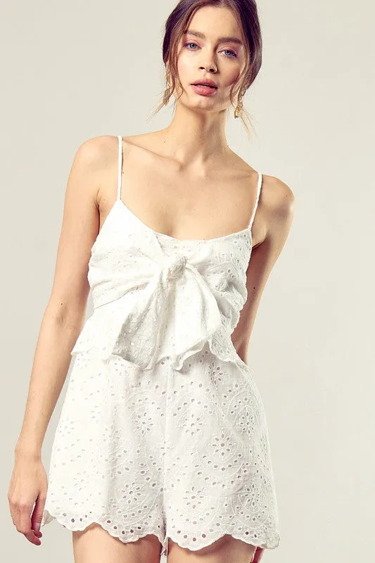 Scallop Edge Front Tie-Up Romper