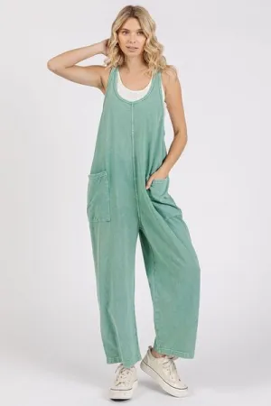 Scoop Neck Wide Leg Overalls