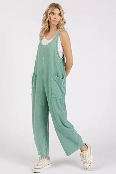 Scoop Neck Wide Leg Overalls