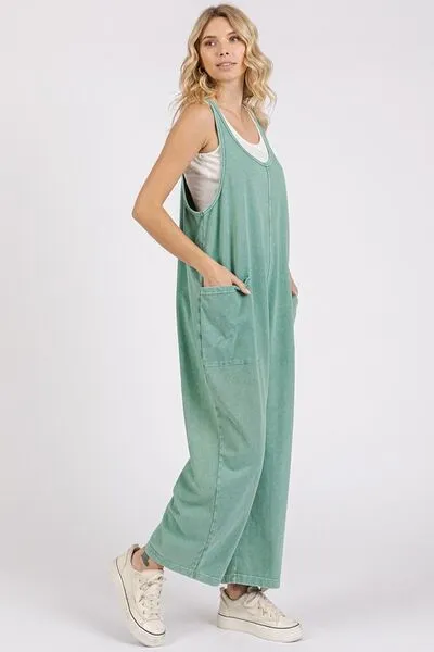 Scoop Neck Wide Leg Overalls