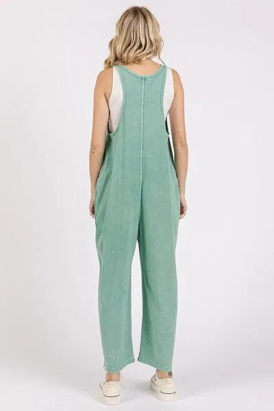 Scoop Neck Wide Leg Overalls