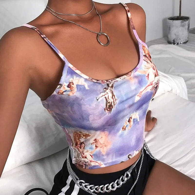 Sexy Bralette Crop Top Camisole Greek Mythology Cartoon Graphic Sleeveless