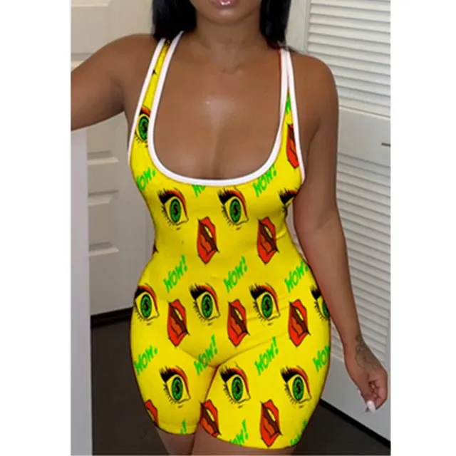 Sexy Women Bodysuit Sleeveless Deep V Neck Bodycon Stretch Leotard Bodysuit Button Short Romper Pajama Women Sleepwear Jumpsuit