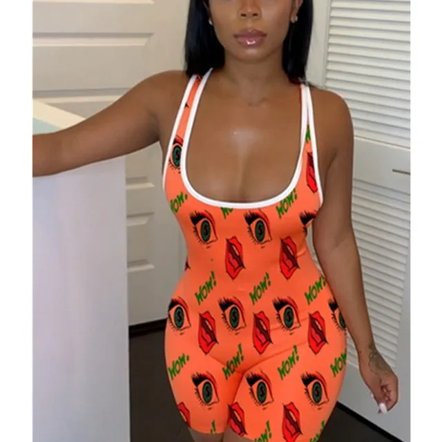 Sexy Women Bodysuit Sleeveless Deep V Neck Bodycon Stretch Leotard Bodysuit Button Short Romper Pajama Women Sleepwear Jumpsuit