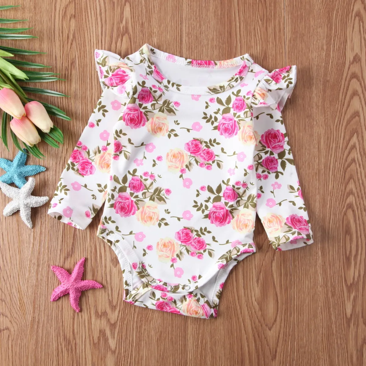 Shabby Chic Long-sleeve Floral Onesie