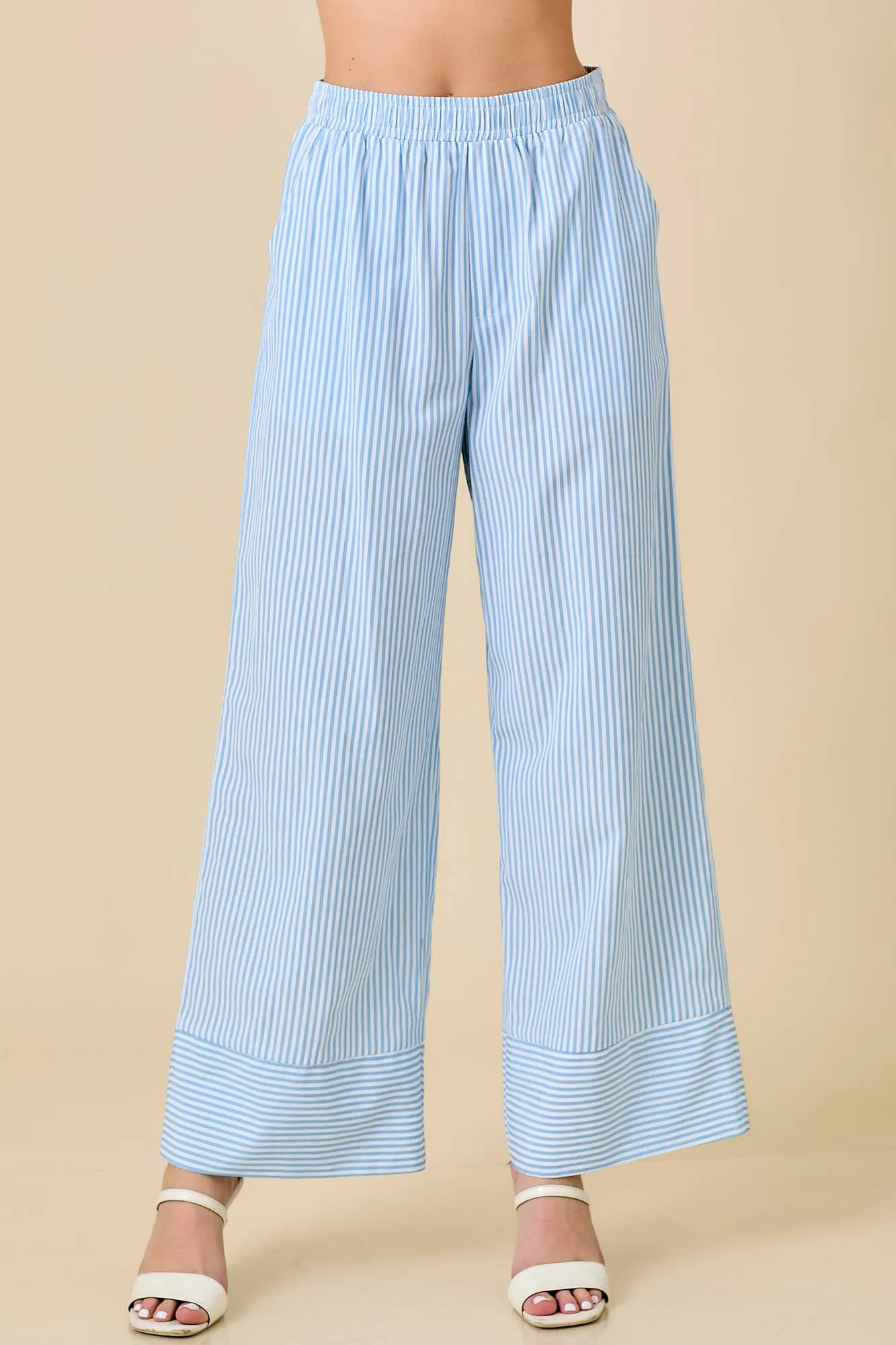 Skies are Blue Striped Wide-Leg Flowy Pants