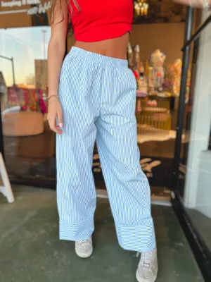 Skies are Blue Striped Wide-Leg Flowy Pants