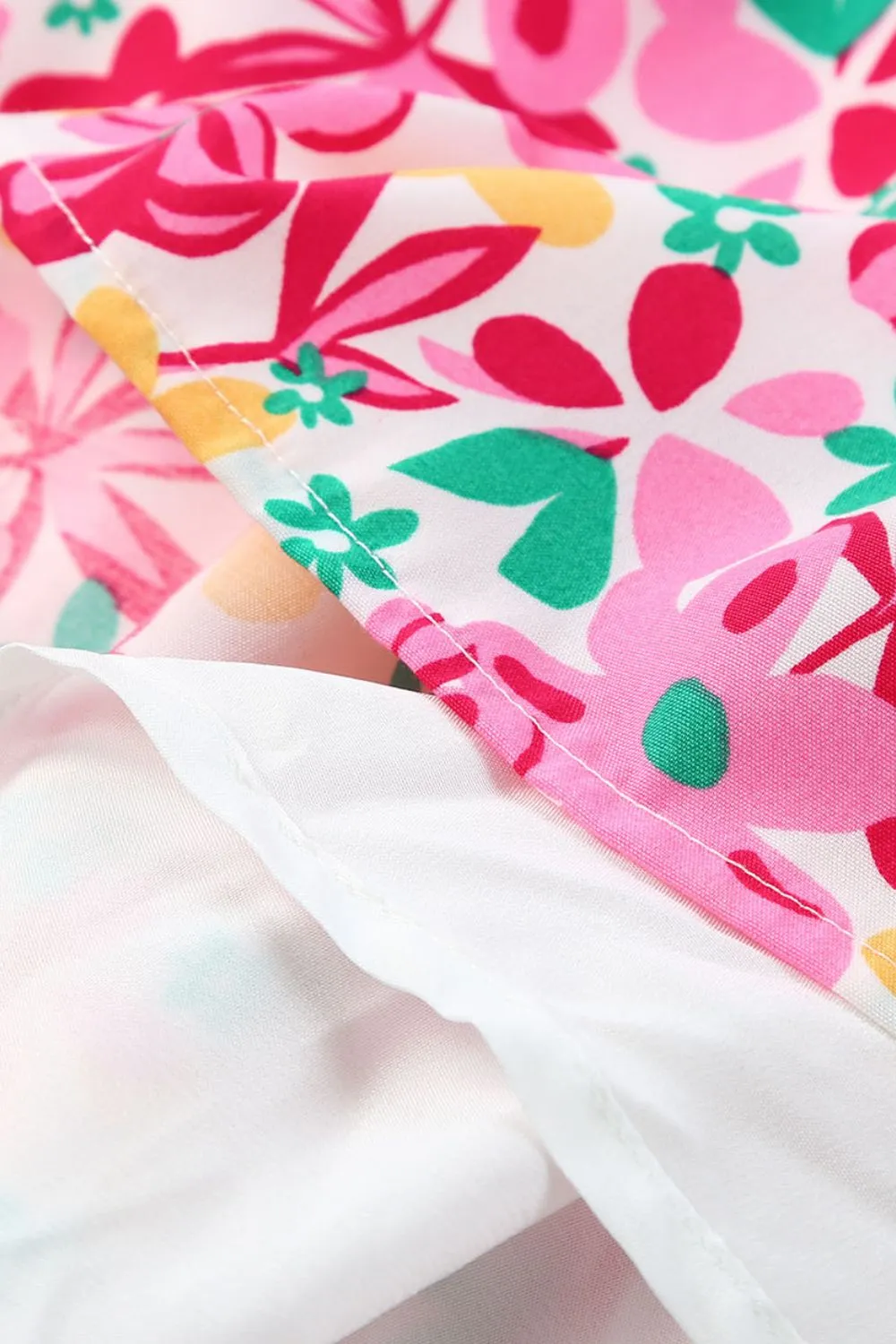 Smocked Floral V-Neck Ruffled Cap Sleeve Dress