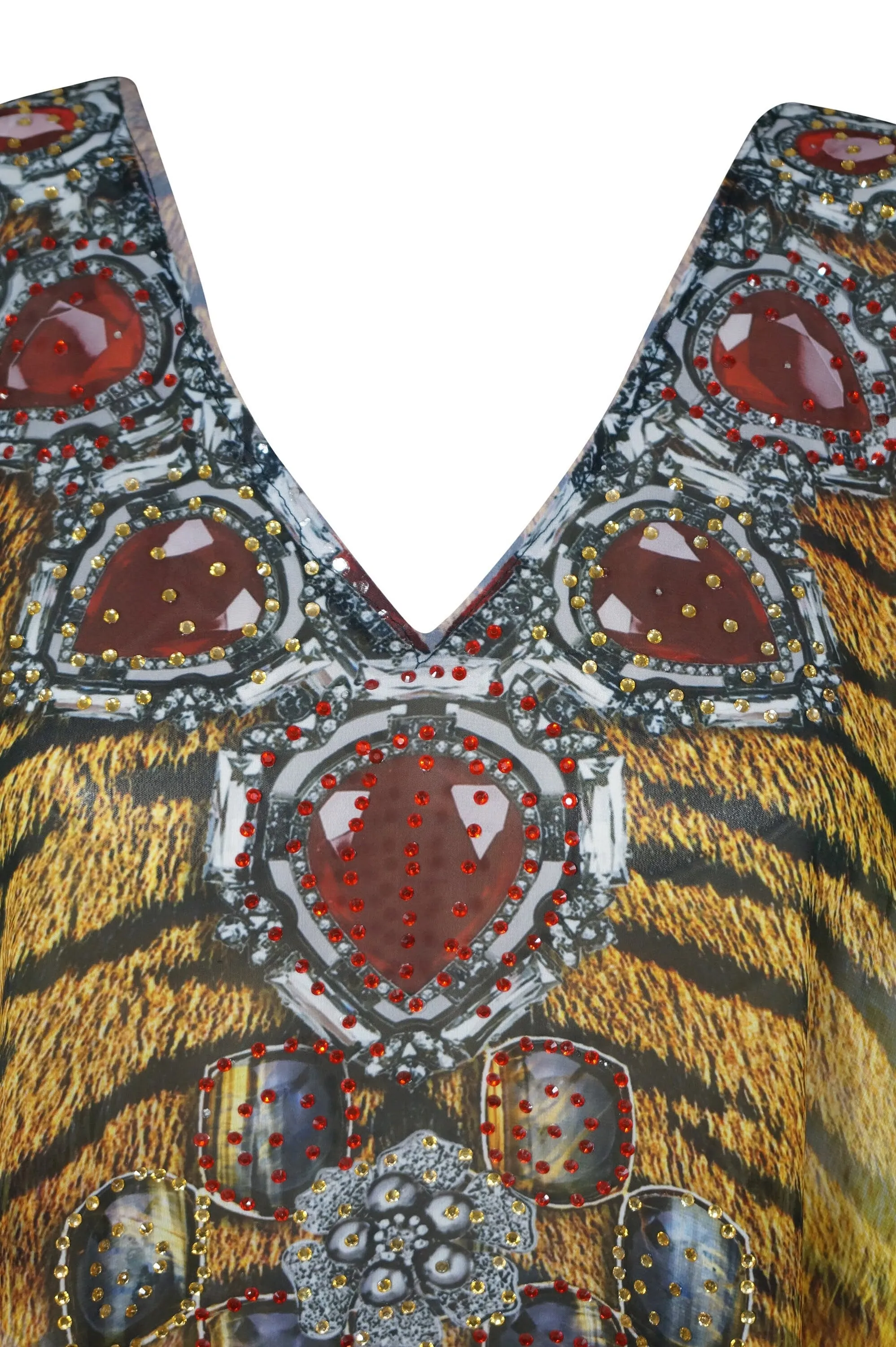 Soft Caftan Maxi Dress, Bohemian Yellow Georgette Cruise Kaftan Maxi Dresses 3XL