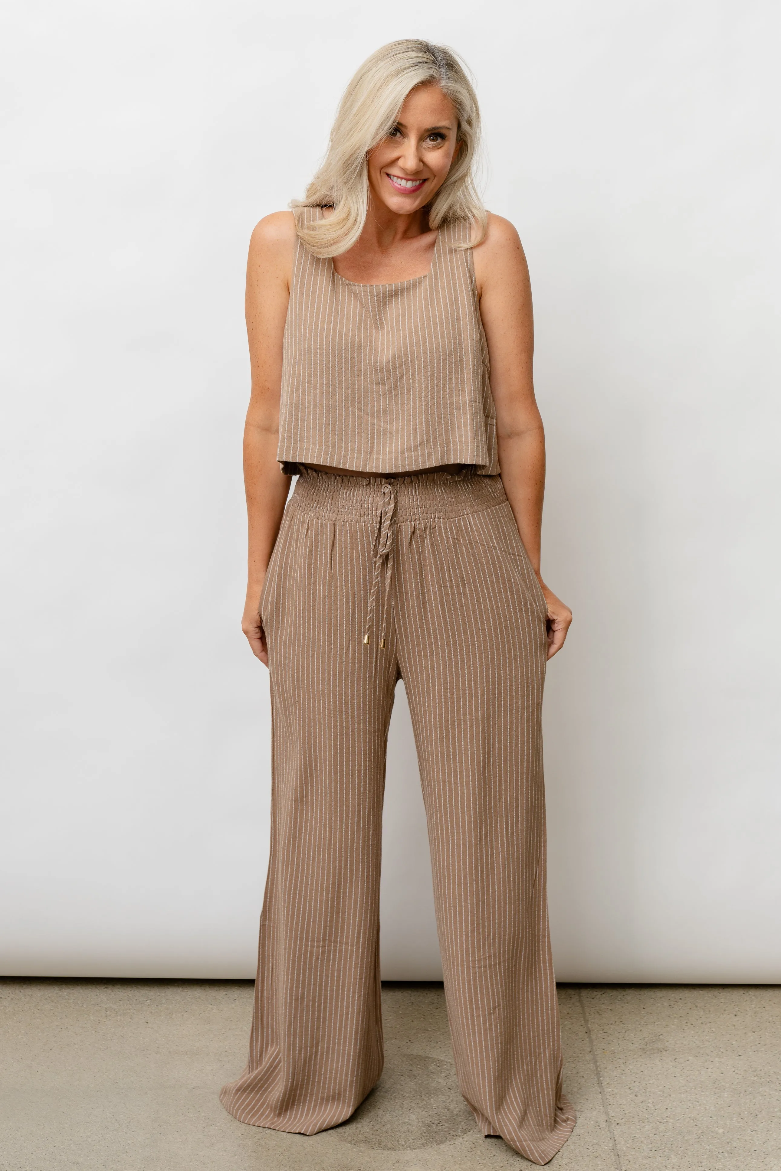 Sophia Striped Linen Smocked Pants - Warehouse Sale 2025