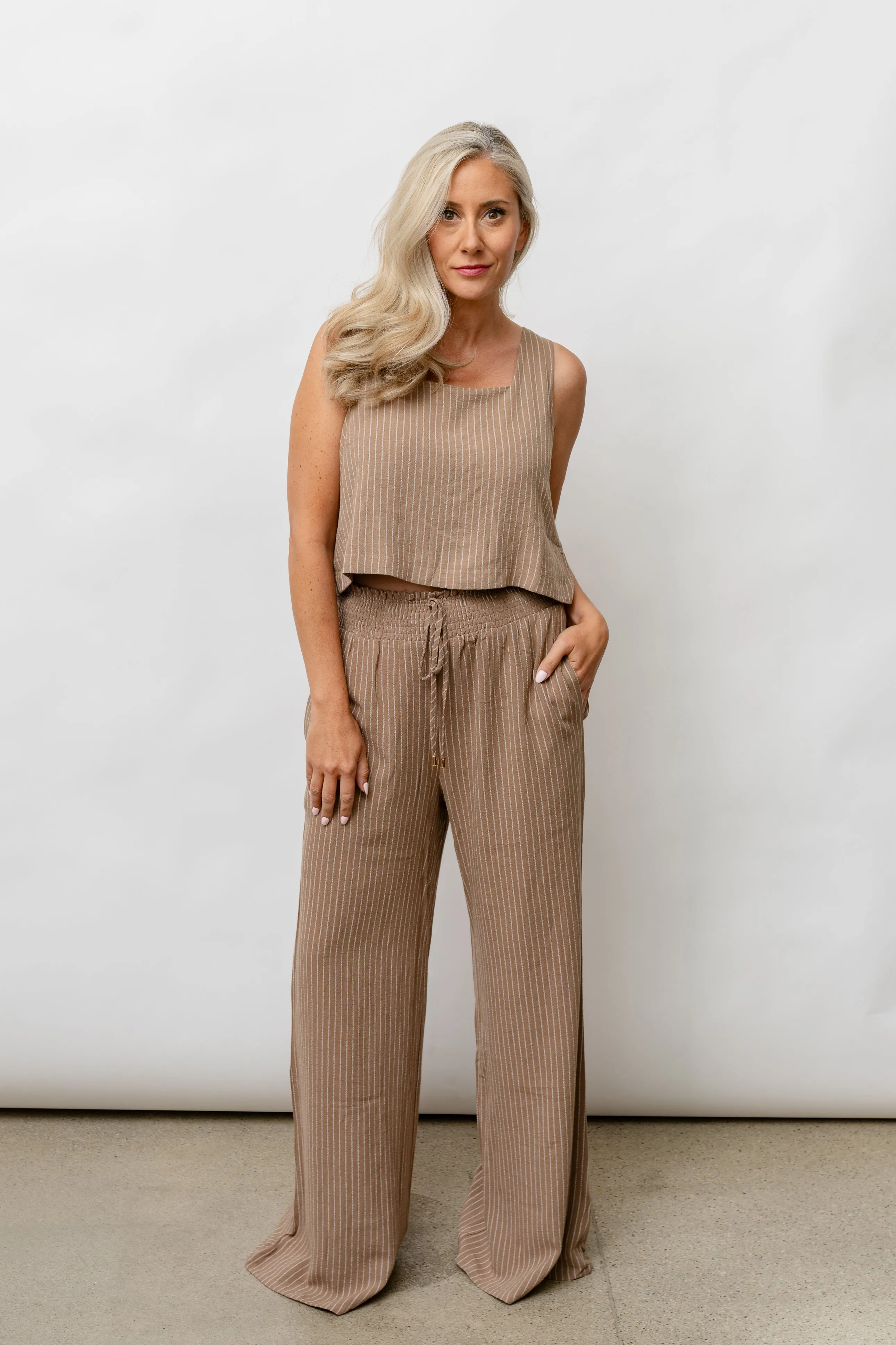 Sophia Striped Linen Smocked Pants - Warehouse Sale 2025
