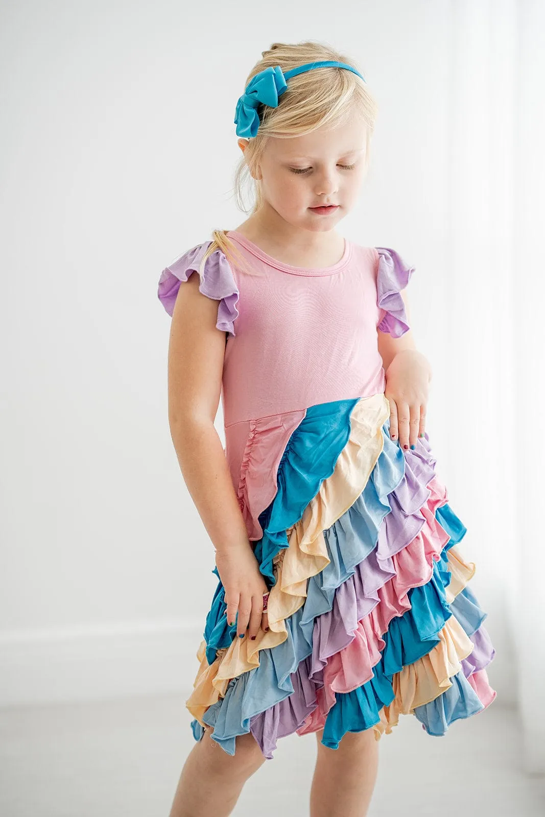 Spring Rainbow Performance Ruffle Dress