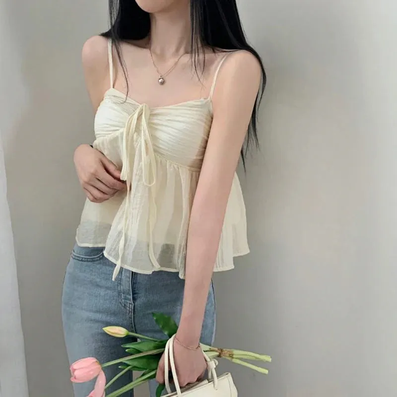 Strap Drawstring Fold Backless Crop Top