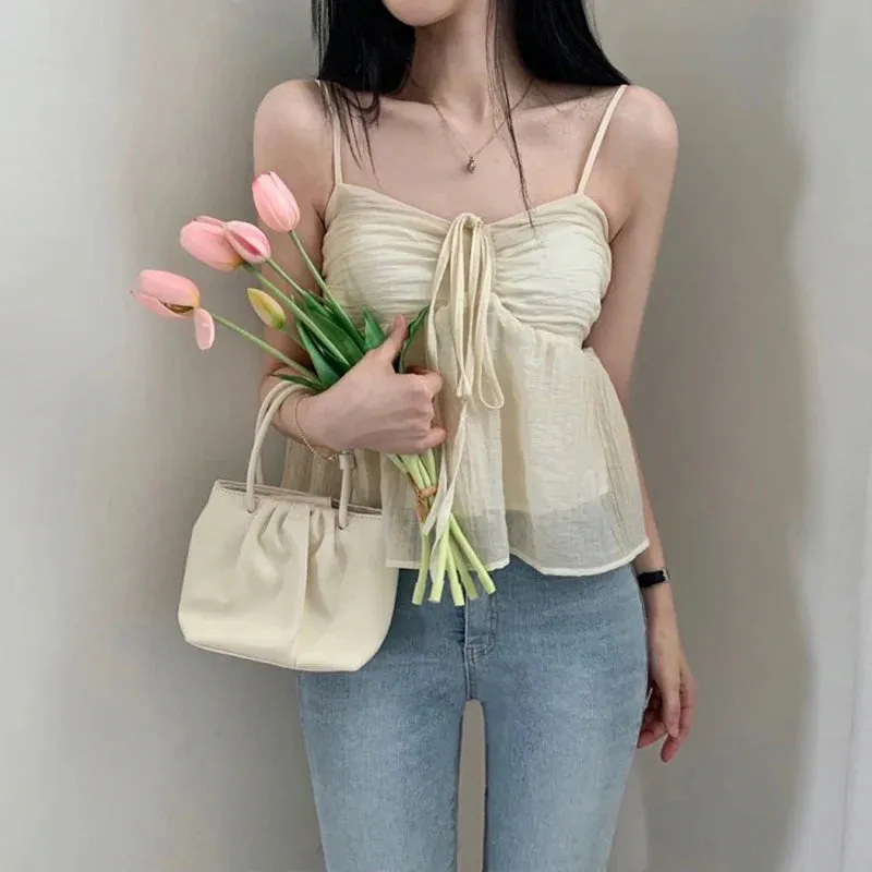 Strap Drawstring Fold Backless Crop Top