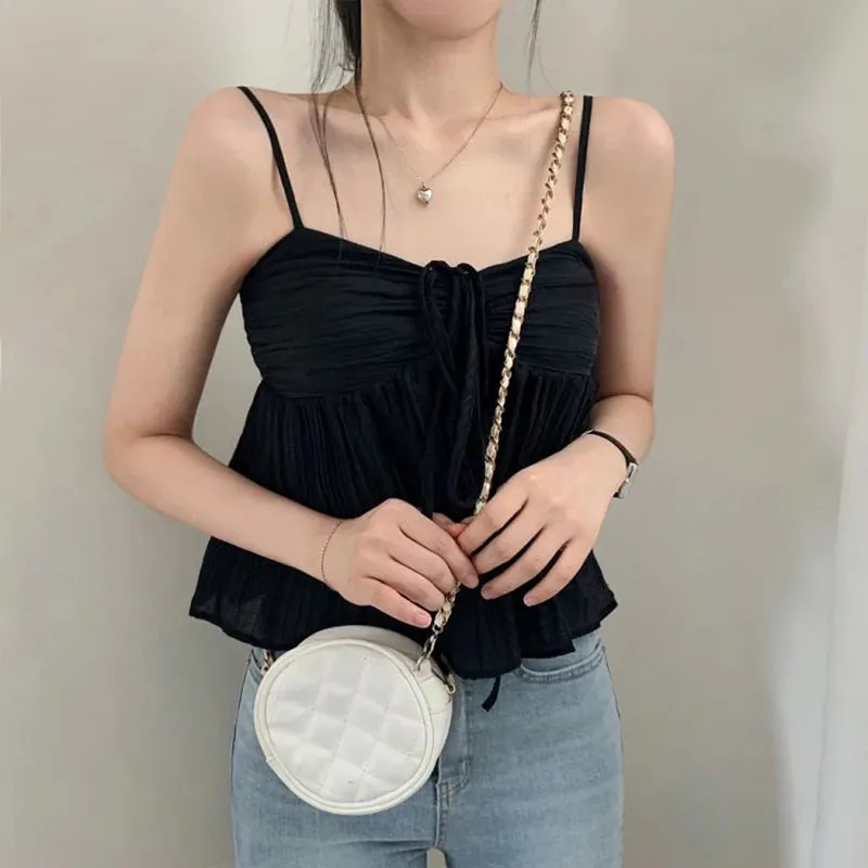 Strap Drawstring Fold Backless Crop Top