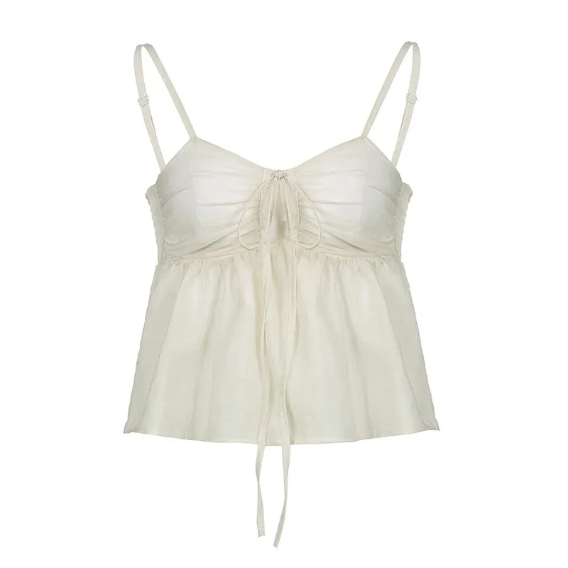 Strap Drawstring Fold Backless Crop Top
