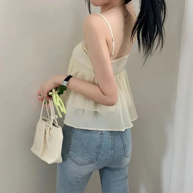 Strap Drawstring Fold Backless Crop Top