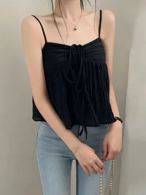 Strap Drawstring Fold Backless Crop Top