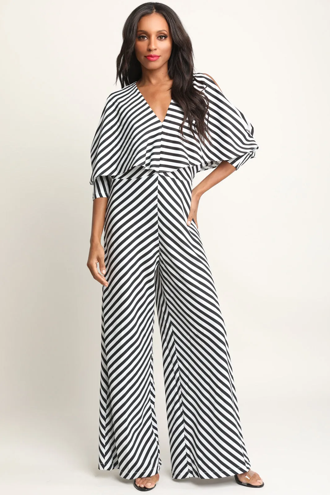 Striped Dolman Sleeve Palazzo Jumpsuit