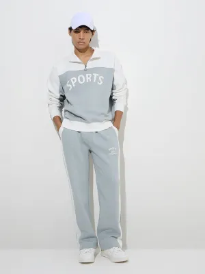 Studiofit Grey Text Pattern Relaxed-Fit Cotton-Blend Track Pants