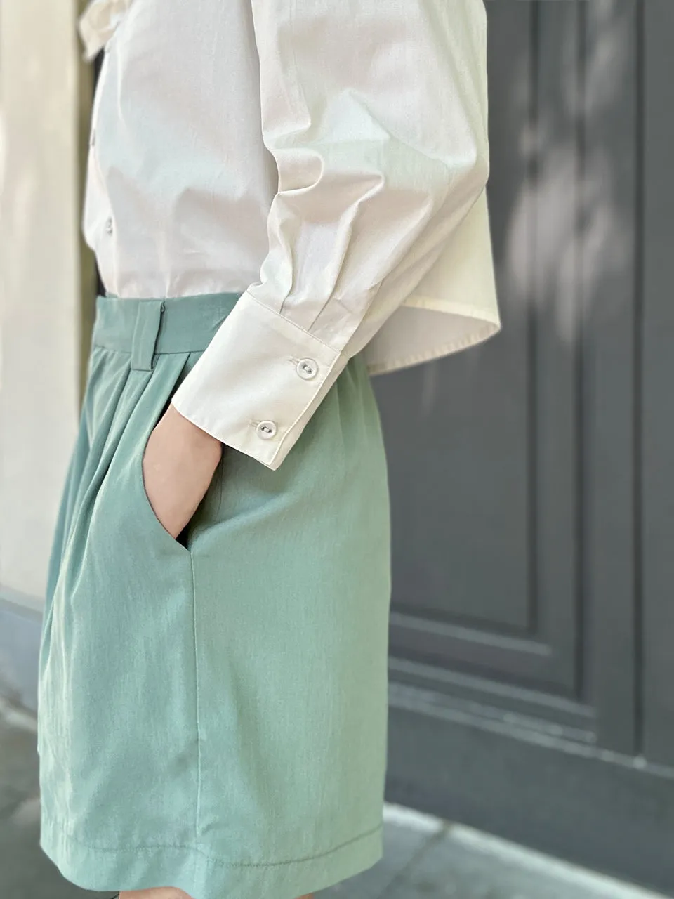 Surprise Sale! Pastel Green Pleated Detail Breezy Silky Shorts