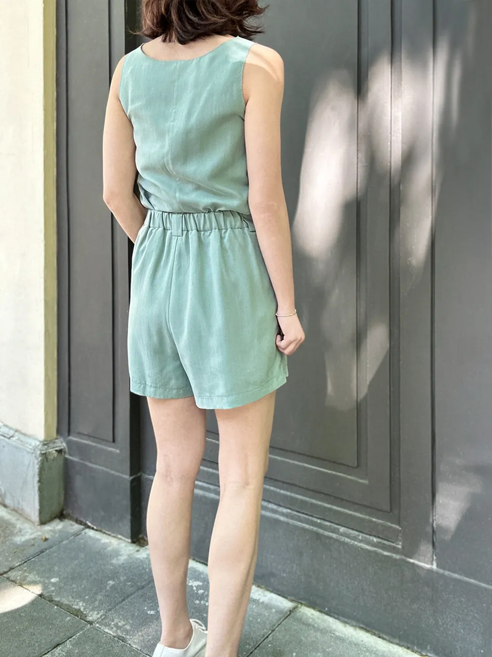 Surprise Sale! Pastel Green Pleated Detail Breezy Silky Shorts