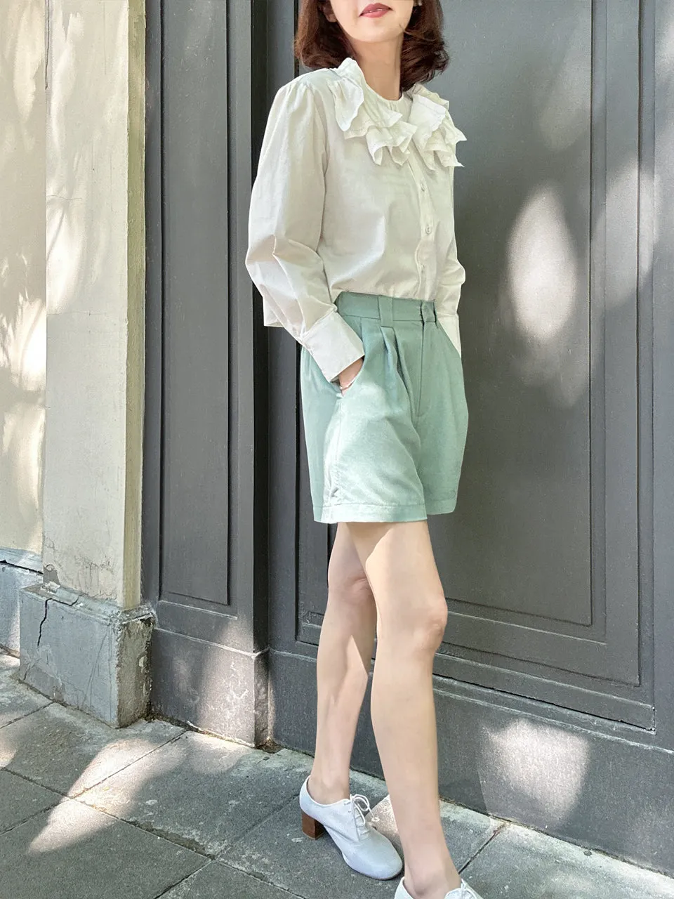 Surprise Sale! Pastel Green Pleated Detail Breezy Silky Shorts