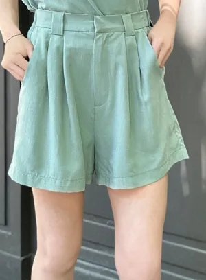 Surprise Sale! Pastel Green Pleated Detail Breezy Silky Shorts