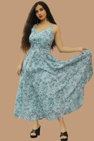 Tarangini | Long  Kali Dress | Blue Sanganeri