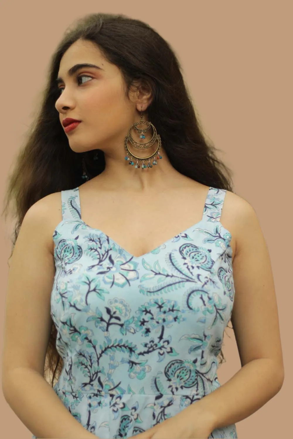 Tarangini | Long  Kali Dress | Blue Sanganeri