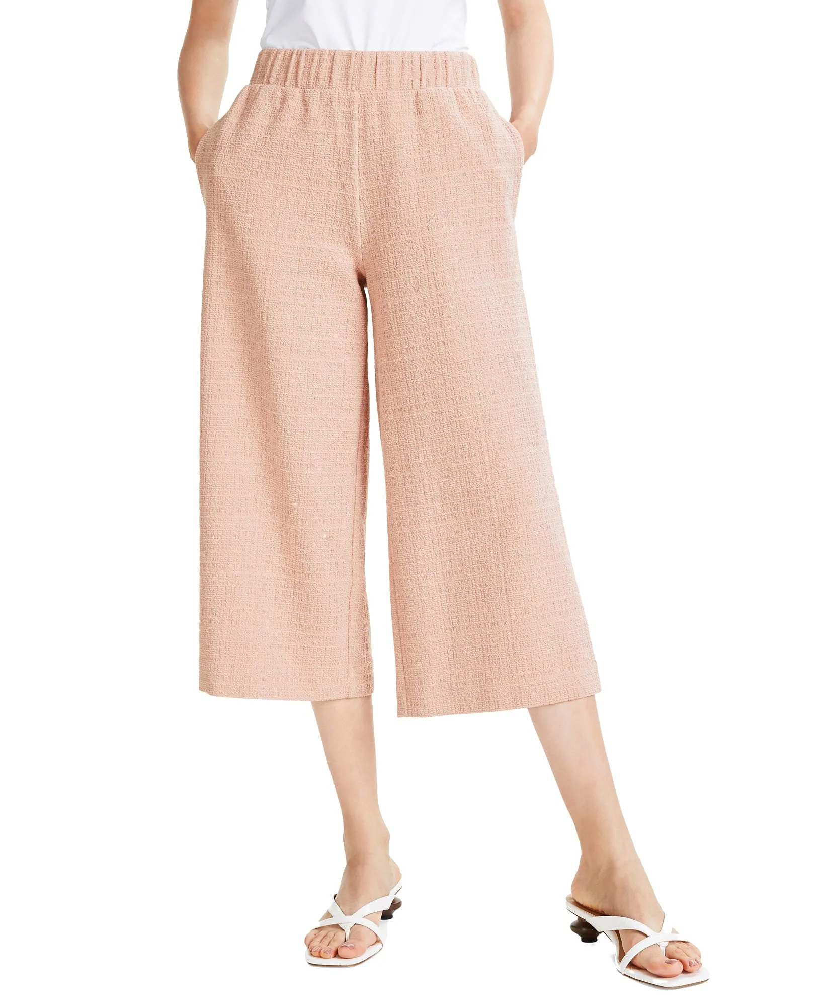 Textured Relaxed-Fit Wide-Leg Pull-On Pants