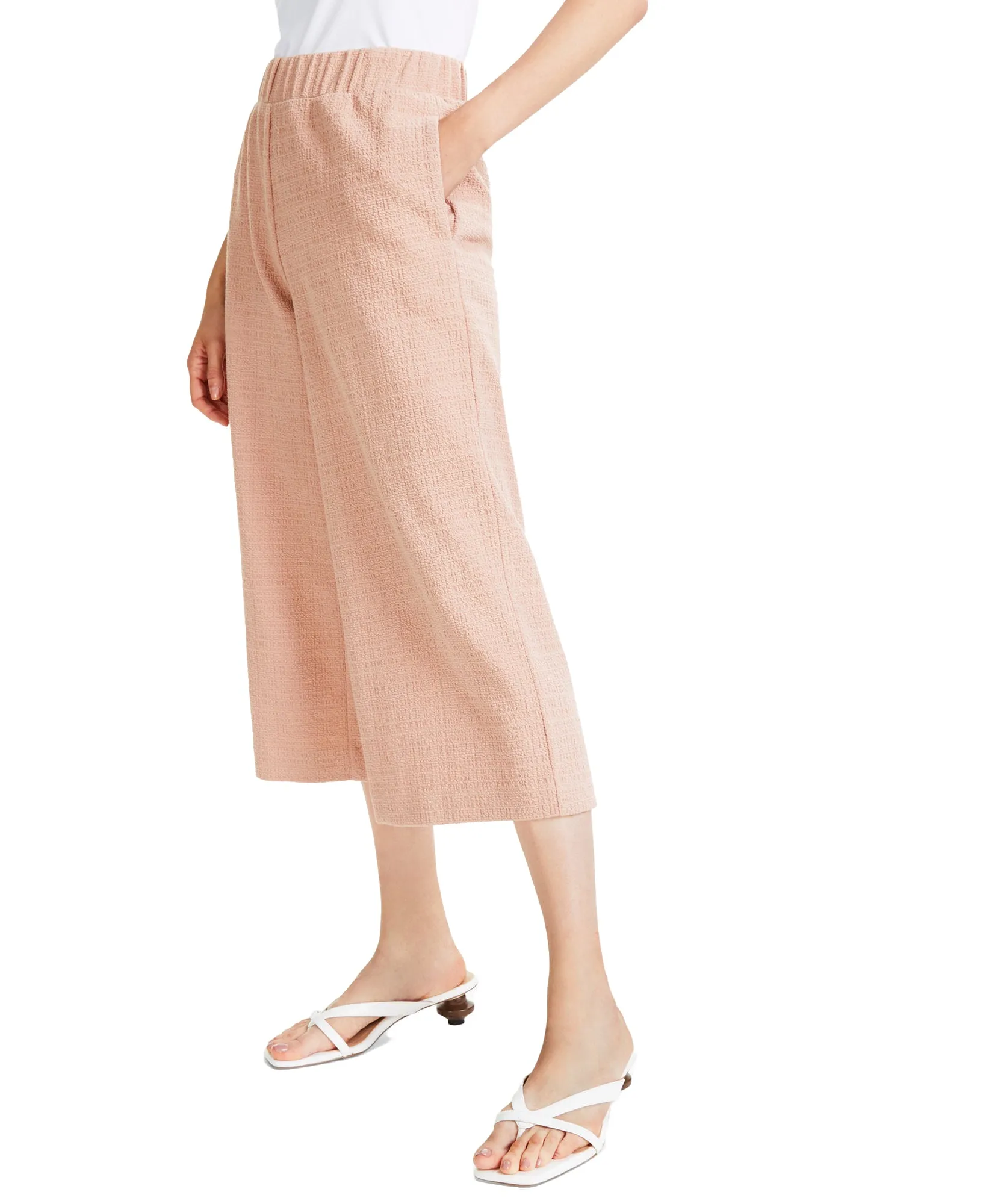 Textured Relaxed-Fit Wide-Leg Pull-On Pants