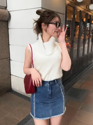 Turtleneck sleeveless knit tops