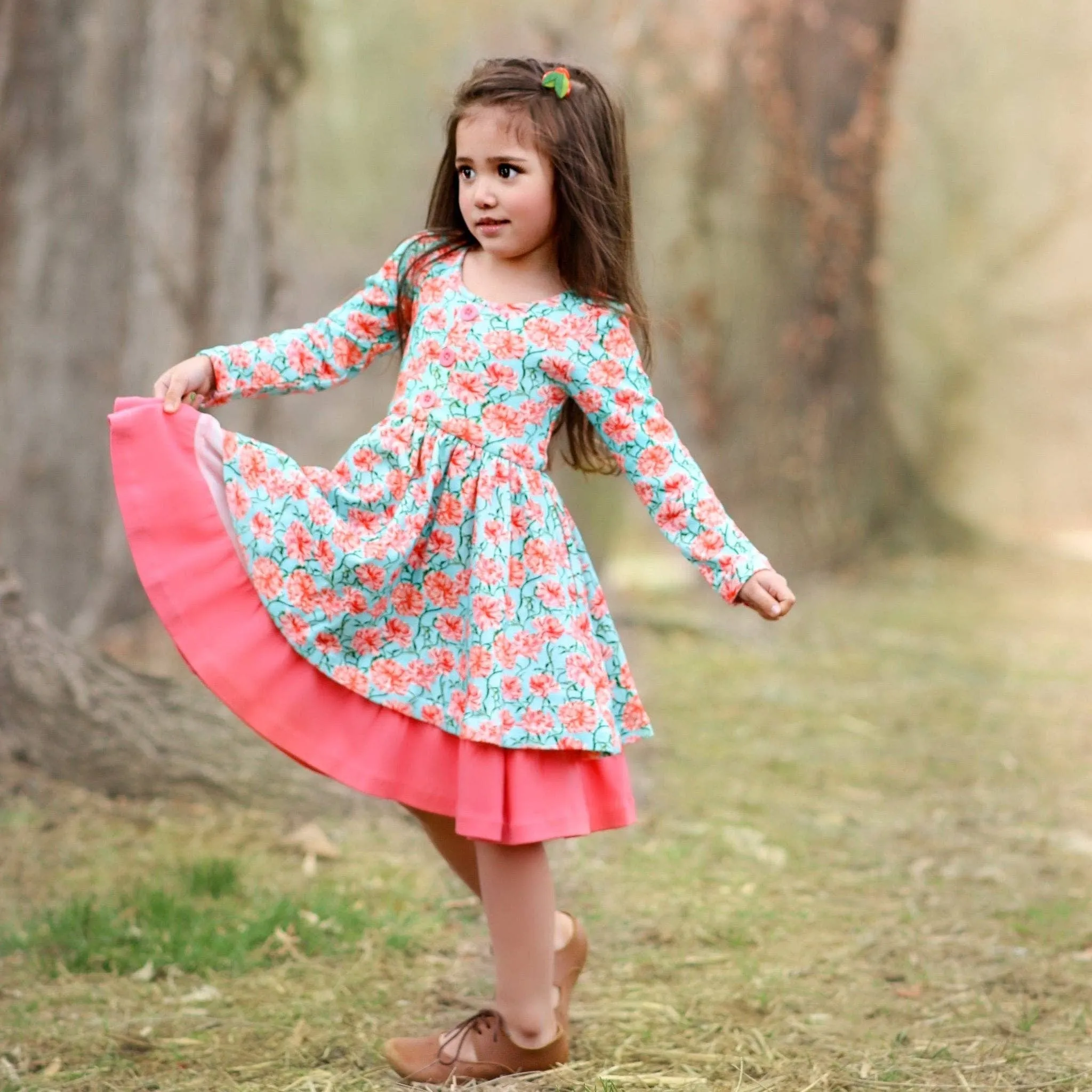 Twinflower Creations - Aqua Floral Dixie Dress in Organic Cotton