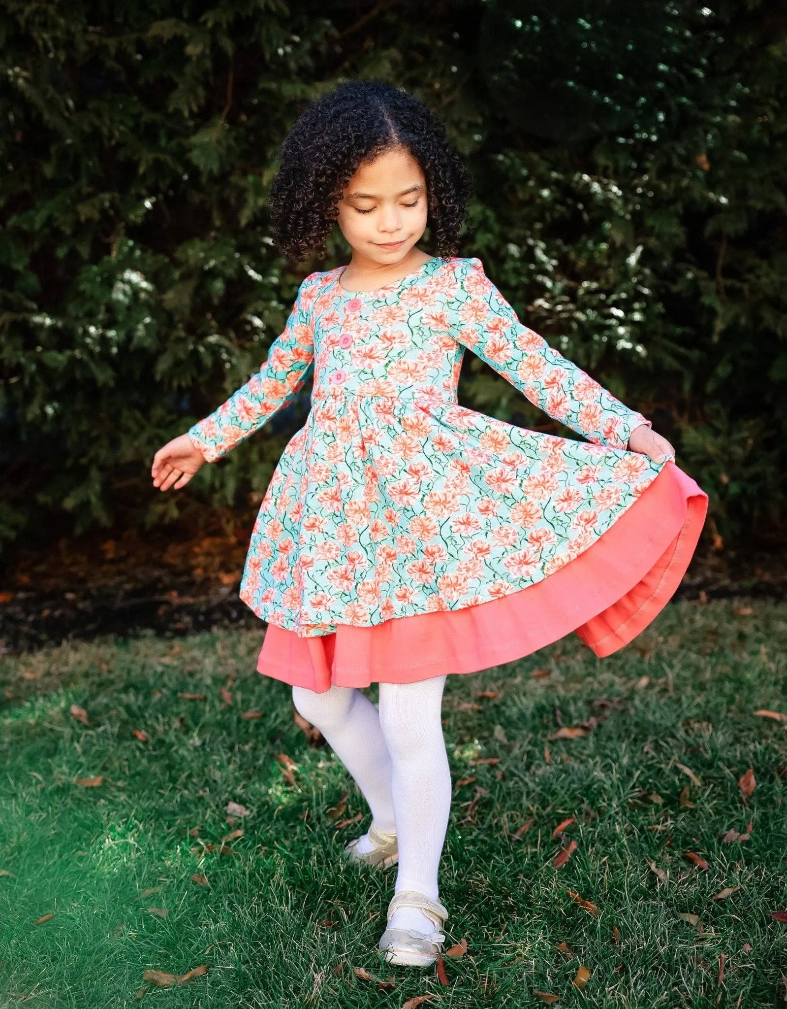 Twinflower Creations - Aqua Floral Dixie Dress in Organic Cotton