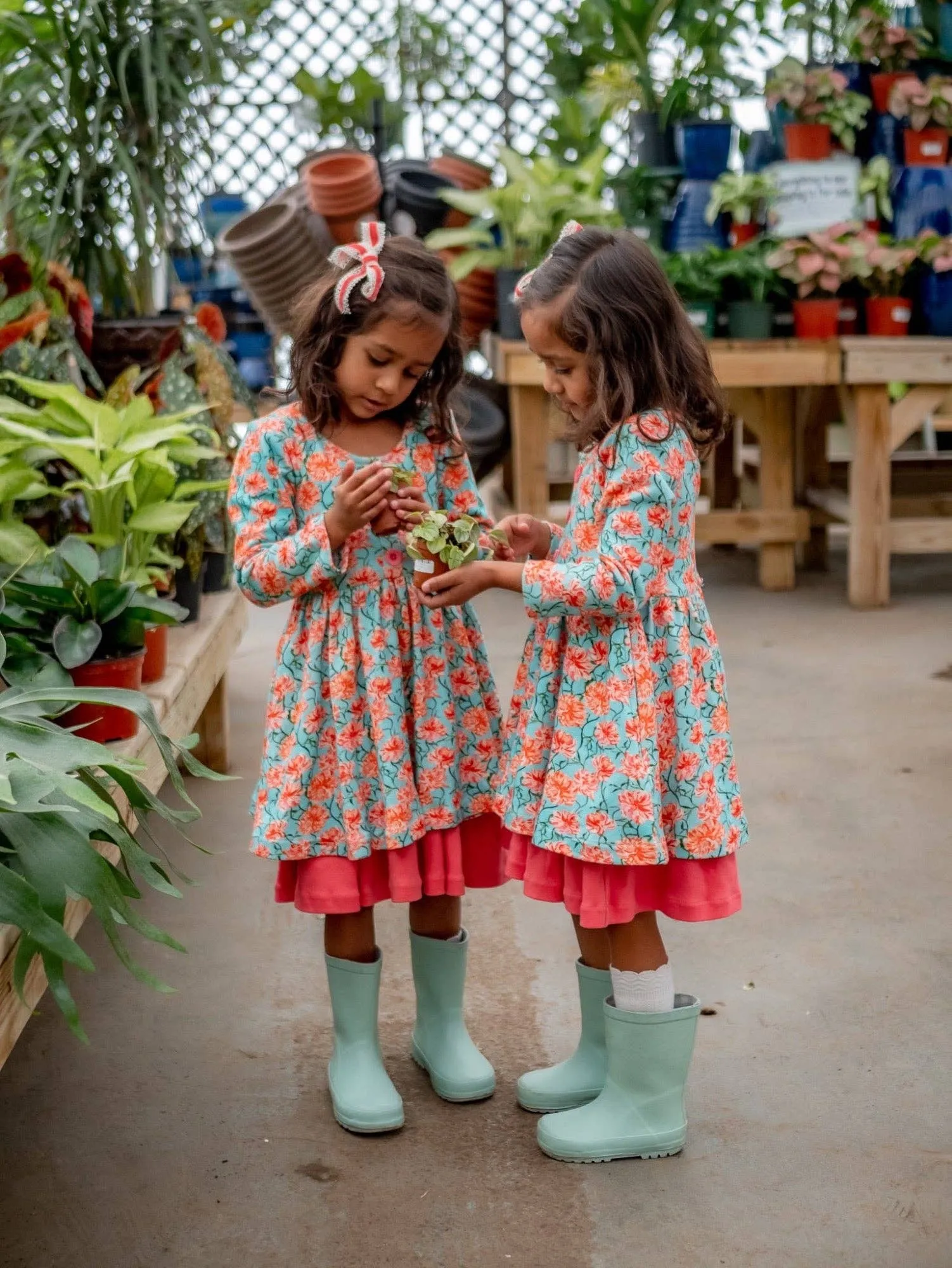 Twinflower Creations - Aqua Floral Dixie Dress in Organic Cotton