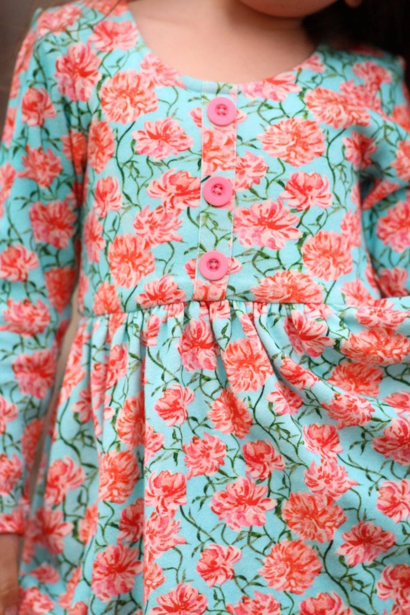 Twinflower Creations - Aqua Floral Dixie Dress in Organic Cotton
