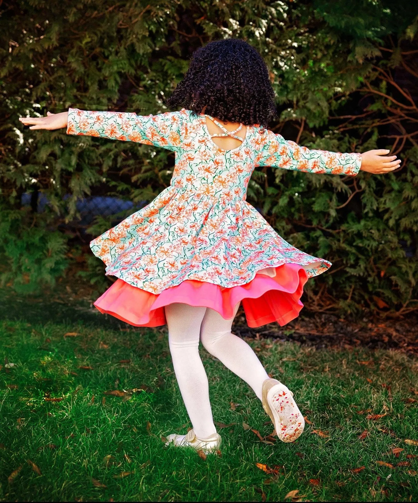 Twinflower Creations - Aqua Floral Dixie Dress in Organic Cotton