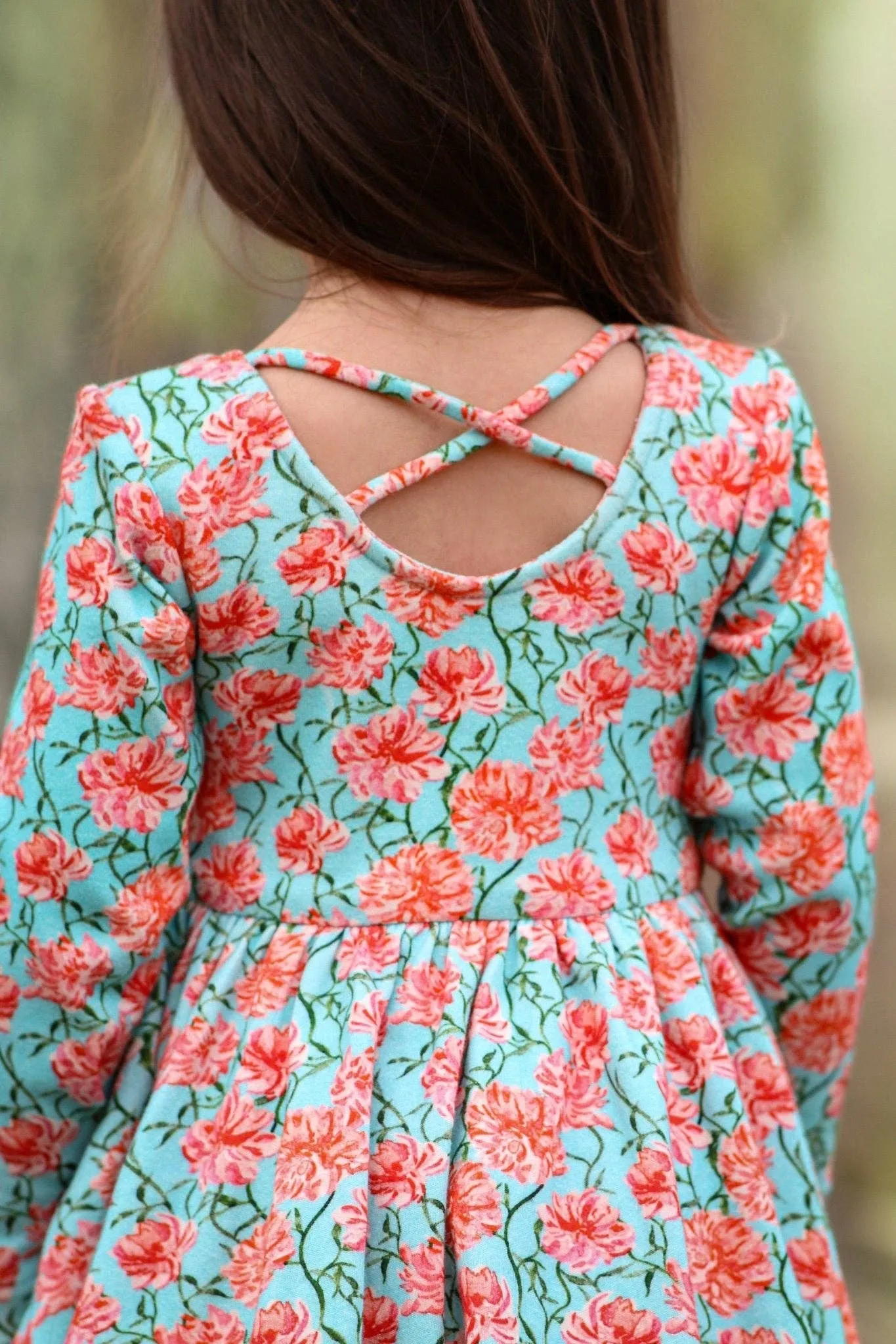 Twinflower Creations - Aqua Floral Dixie Dress in Organic Cotton